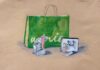 A painting depicting a large green Aerie shopping bag, a smaller white Chanel bag, multiple tubes of lip gloss, and a crumpled receipt.